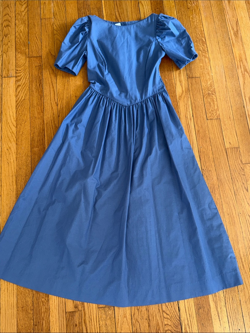 Laura Ashley Vintage v waist puff sleeve Classic Blue women's midi maxi dress 8